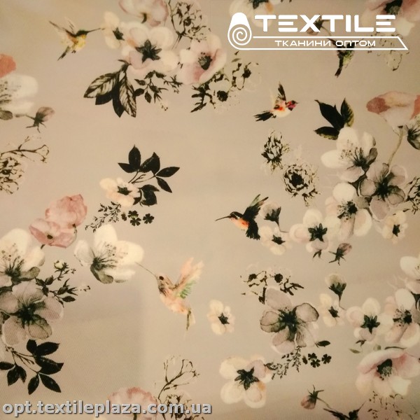 Супер софт цветы 3811D3C1 белые, твил серый