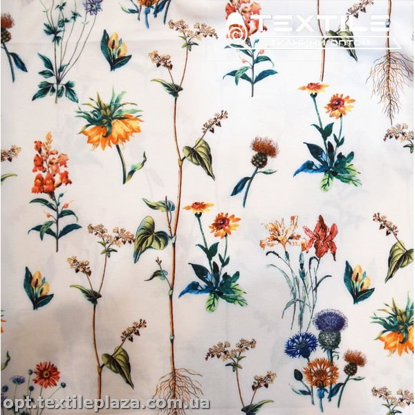 Супер софт цветы 3810D5C3 оранжево-синие, белый