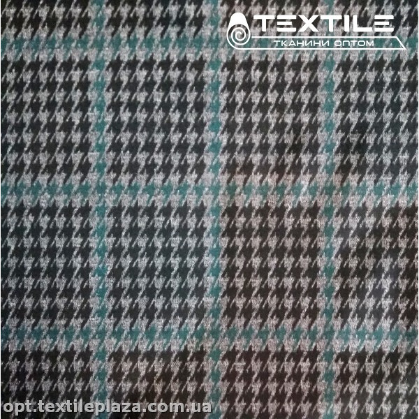 Трикотаж демисезонный цветной 3994D488C2 гусиная лапка, ментолово-черный