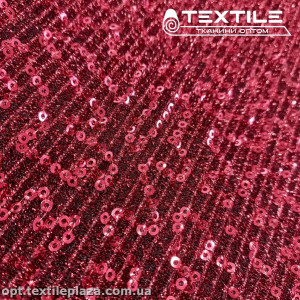 Трикотаж люрекс нарядный 12900D1C4 гофре, пайетки, красный