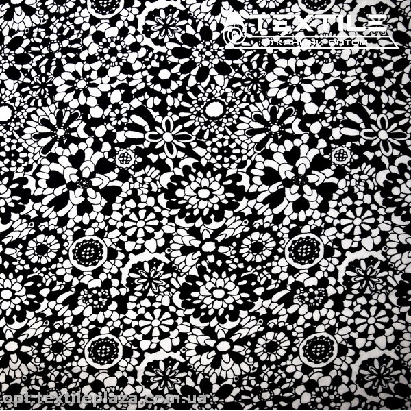Трикотаж летний цветной 4099D2C1 цветы, черно-белый