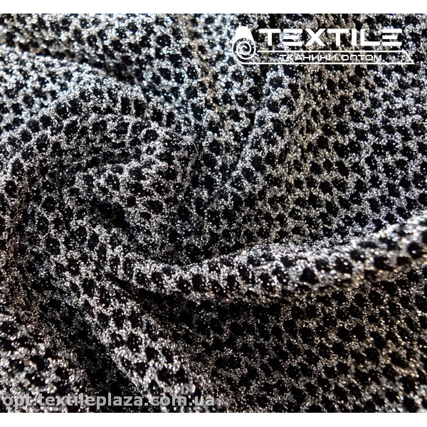 Трикотаж люрекс нарядный 61352D2C1 жаккард, серебристо-черный