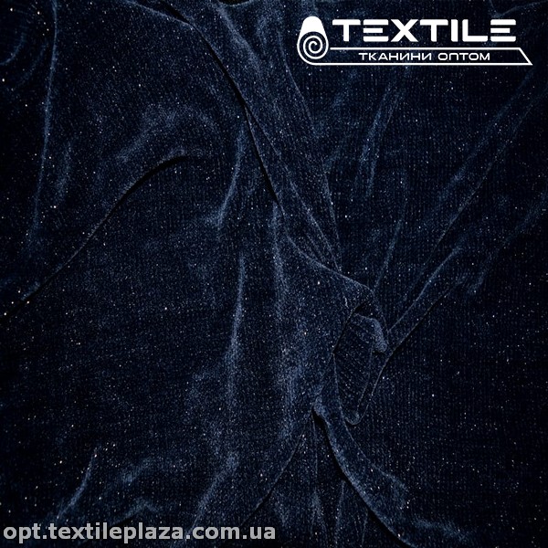 Трикотаж велюр 3664C1 люрекс, черно-синий
