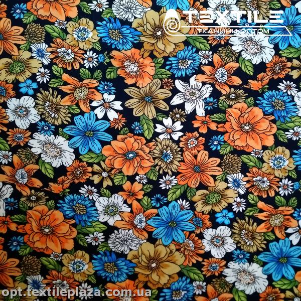 Штапель цветной 4060D8C4 цветы голубые, черный
