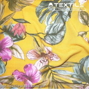 Вискоза-slub цветная 3818D3C2 листья, оранжевый