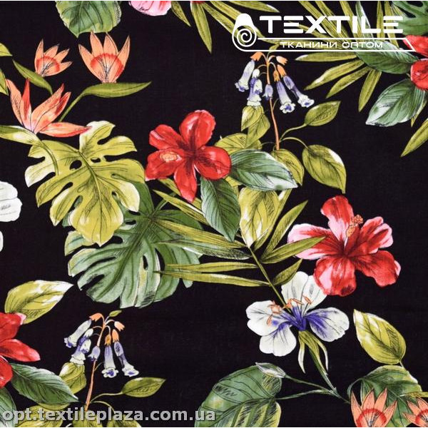 Вискоза-slub цветная 4072D291C1 цветы, черный