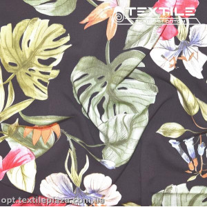 Вискоза-slub цветная 3818D3C3 листья, черный