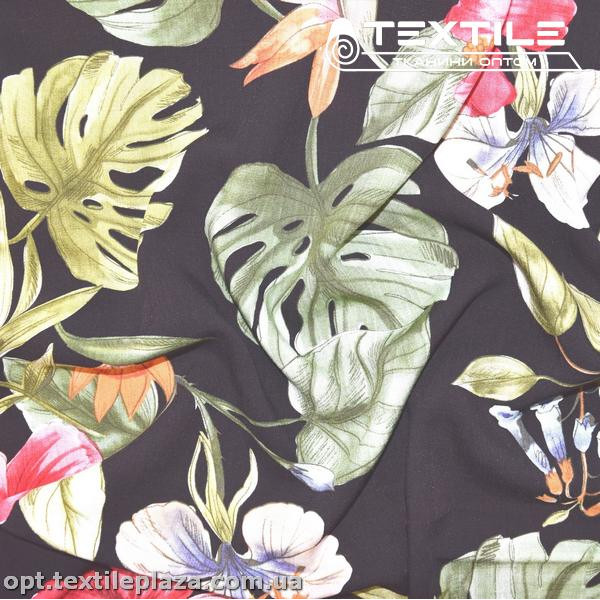 Вискоза-slub цветная 3818D3C3 листья, черный