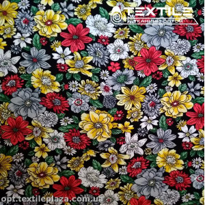 Штапель цветной 4060D8C5 цветы красные, черный