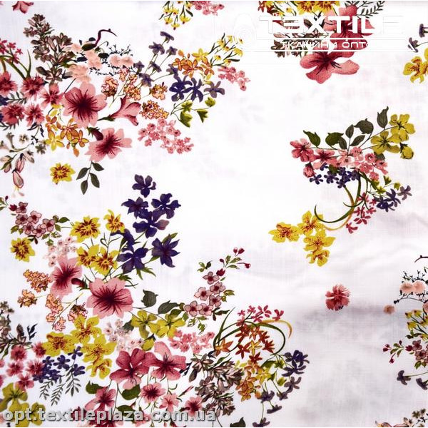 Вискоза-slub цветная 4072D375C1 цветы, белый