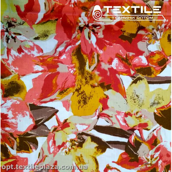 Вискоза-slub цветная 4072D355C2 цветы красные, белый