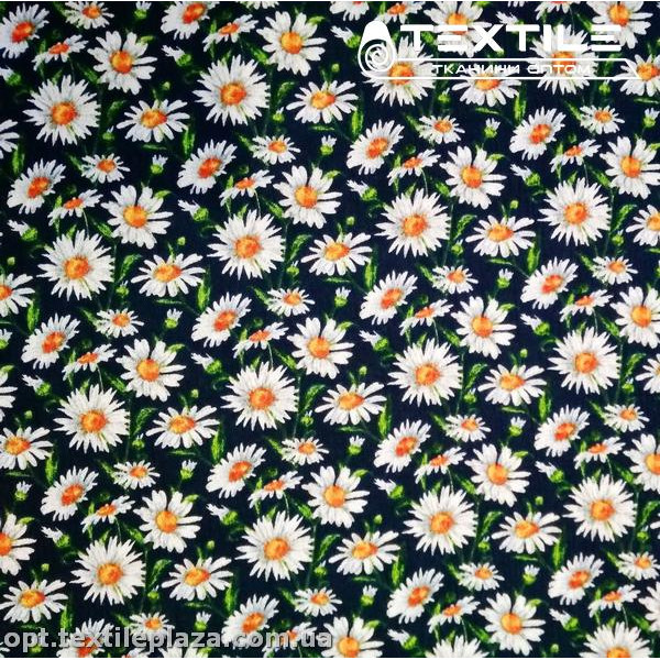 Вискоза-крэш цветная 4070D30C1 цветы, темно-синий