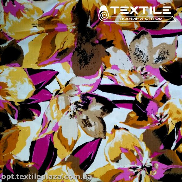 Вискоза-slub цветная 4072D355C1 цветы лиловые, белый