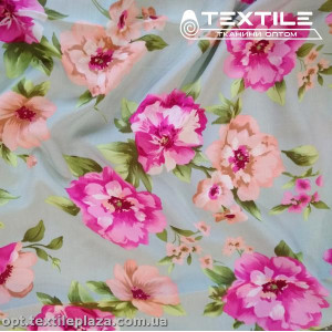 Вискоза-slub цветная 4072D321C2 цветы, мятный