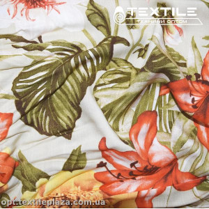 Вискоза-slub цветная 3818D1C1 цветы, пудровый