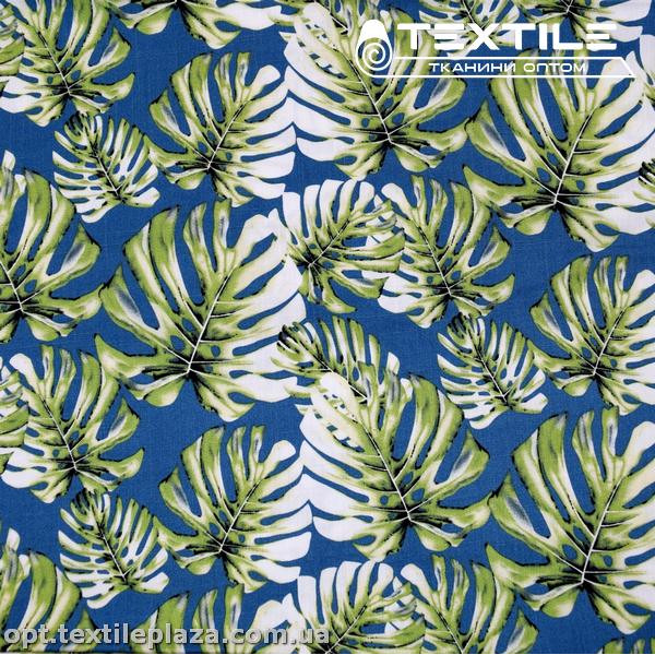 Вискоза-slub цветная 4072D11C2 листья, голубой