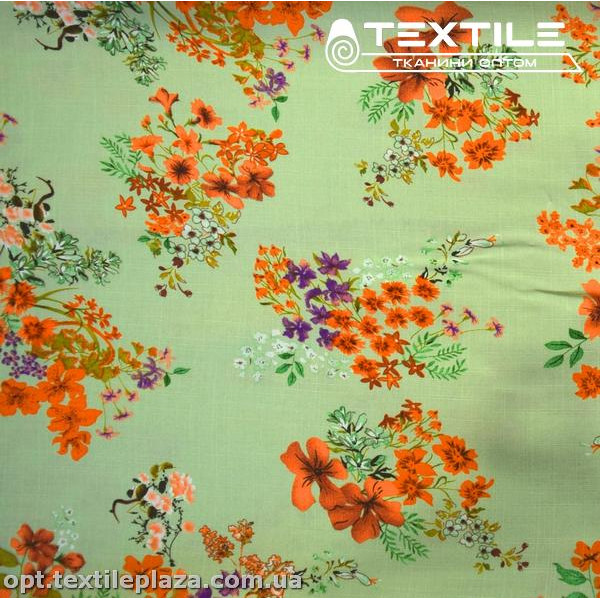Вискоза-slub цветная 4072D375C3 цветы, салатовый
