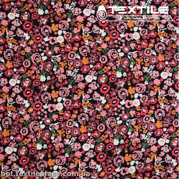 Штапель цветной 4076D45C1 цветы лиловые, черный
