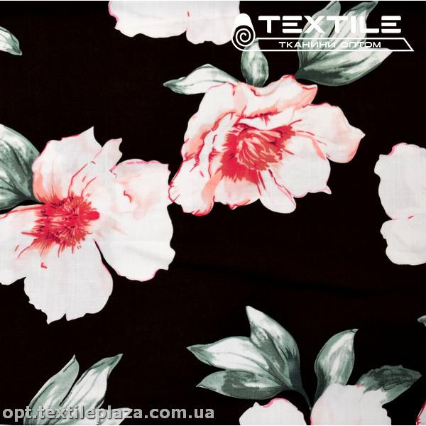 Вискоза-slub цветная 4072D10C1 цветы, черный