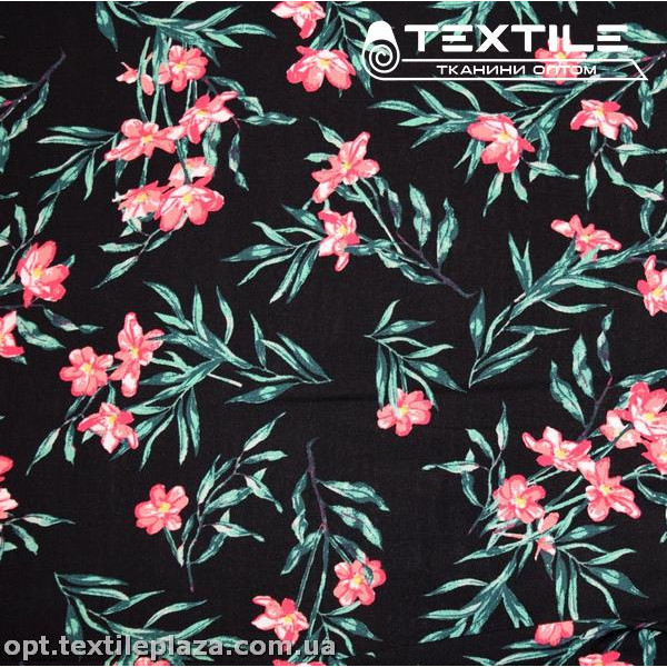 Вискоза-slub цветная 4072D345C1 цветы, черный
