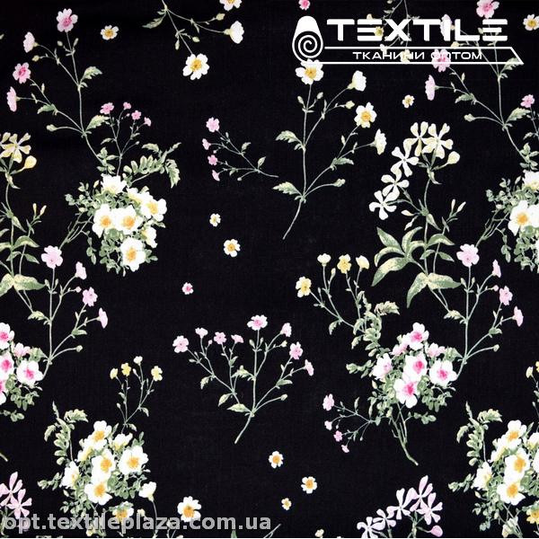Вискоза-slub цветная 4072D377C1 цветы, черный