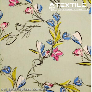 Вискоза-крэш цветная 4070D23C3 цветы, мятно-голубой