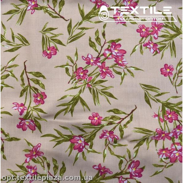 Вискоза-slub цветная 4072D345C2 цветы, розовый