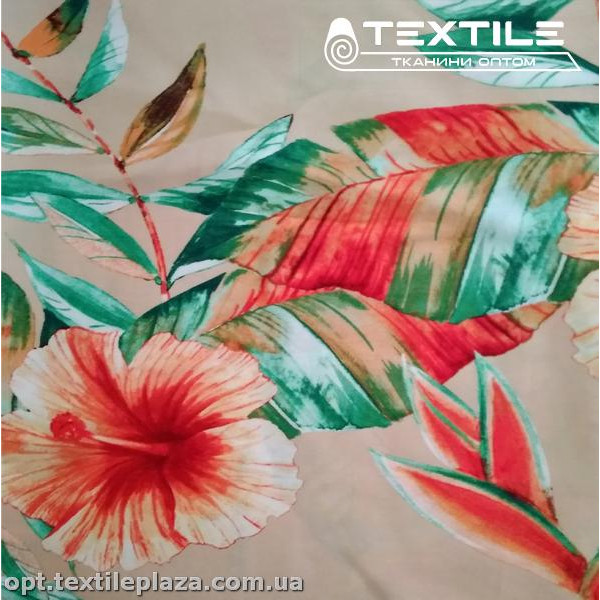 Штапель цветной 3895D7C1 цветы, бежевый