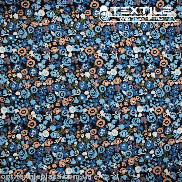 Штапель цветной 4076D45C2 цветы голубые, черный