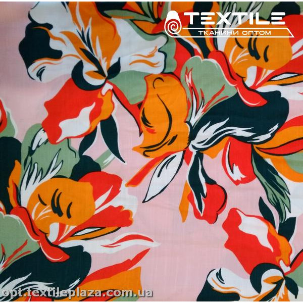 Вискоза-slub цветная 4072D296C3 цветы, розовый