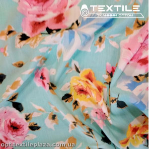 Вискоза-slub цветная 4072D373C3 цветы, голубой