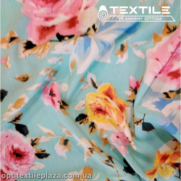 Вискоза-slub цветная 4072D373C3 цветы, голубой