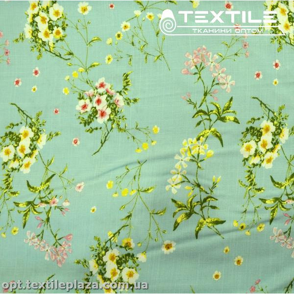 Вискоза-slub цветная 4072D377C2 цветы, мятный