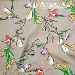 Вискоза-крэш цветная 4070D23C2 цветы, бежевый