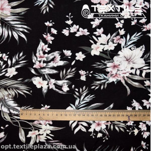 Вискоза-slub цветная 4072D80C1 цветы, черный
