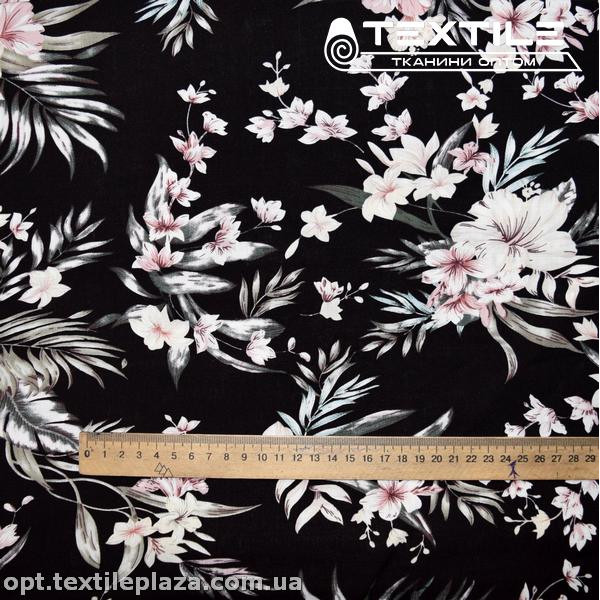 Вискоза-slub цветная 4072D80C1 цветы, черный