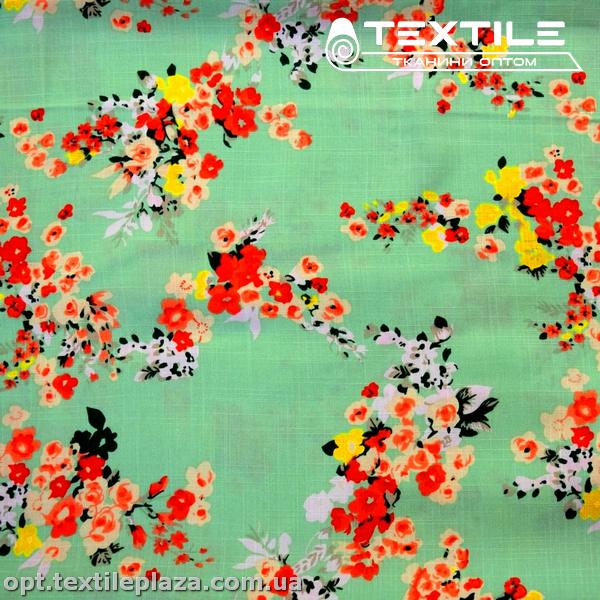 Вискоза-slub цветная 4072D56C2 цветы, мятный