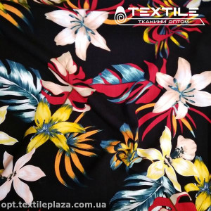 Вискоза-slub цветная 4072D289C3 цветы, черный
