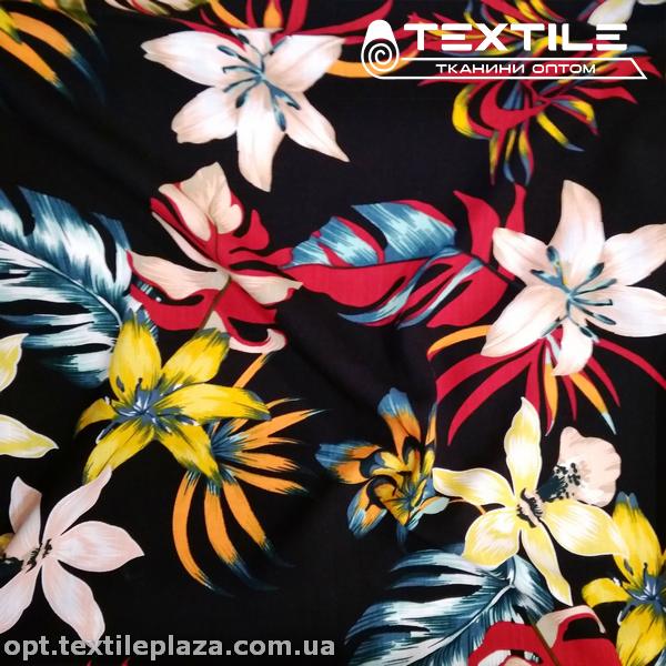 Вискоза-slub цветная 4072D289C3 цветы, черный