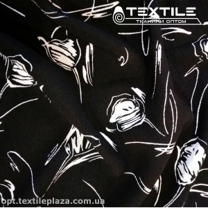 Вискоза-крэш цветная 4070D11C2 цветы, черный