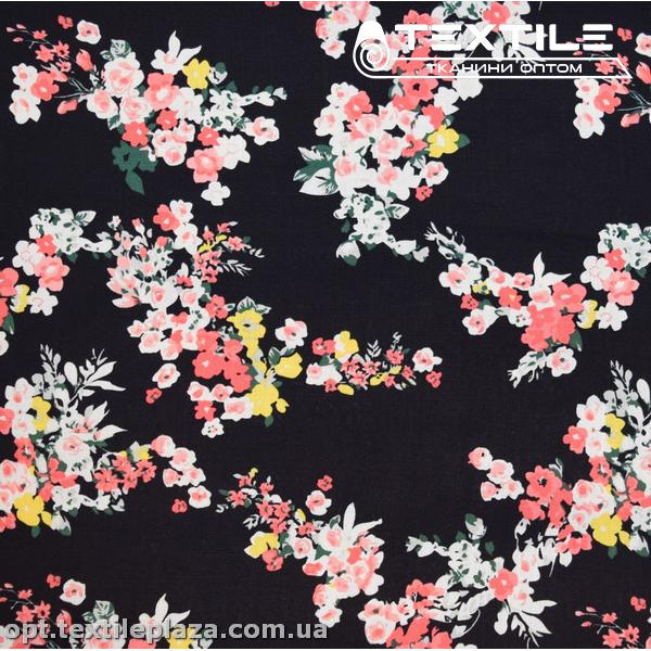 Вискоза-slub цветная 4072D56C3 цветы, черный