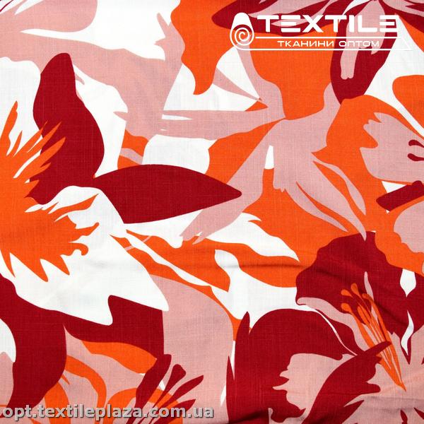 Вискоза-slub цветная 4072D38C2 цветы, бордово-розовый