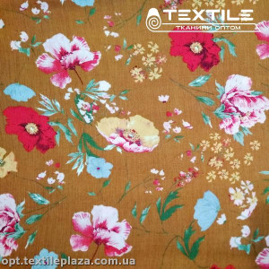 Вискоза-крэш цветная 4070D17C4 цветы, коричневый