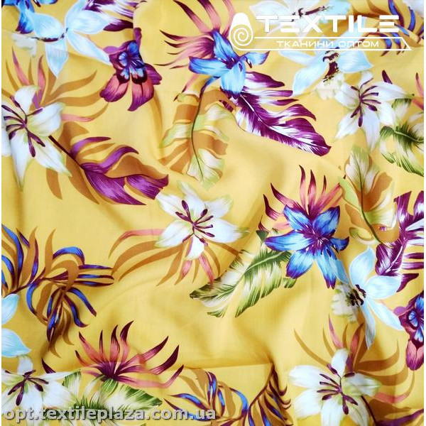 Вискоза-slub цветная 4072D289C2 цветы, желтый