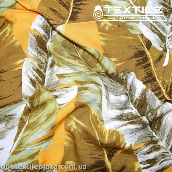 Вискоза-slub цветная 3817D1C2 листья, желтый