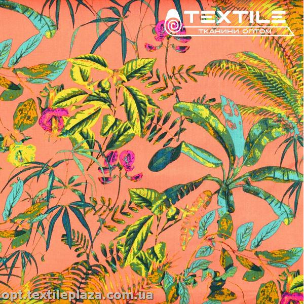 Вискоза-slub цветная 4072D367C3 цветы, коралловый