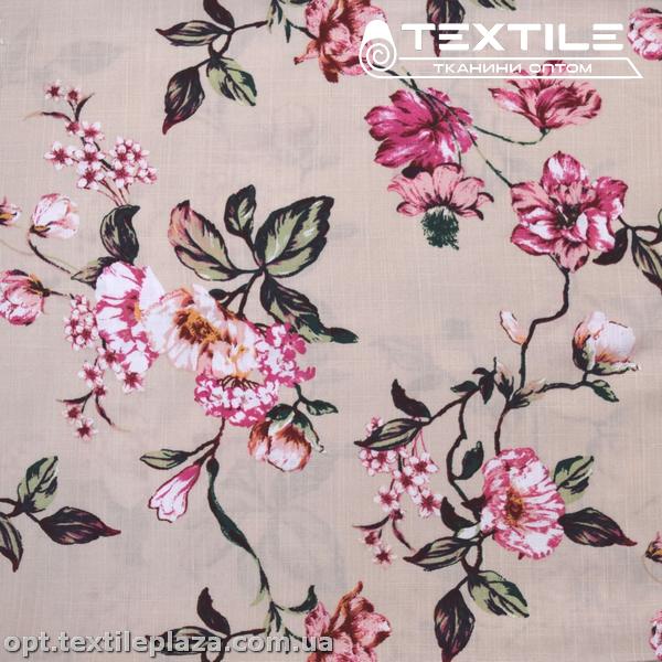 Вискоза-slub цветная 4072D60C1 цветы, пудровый