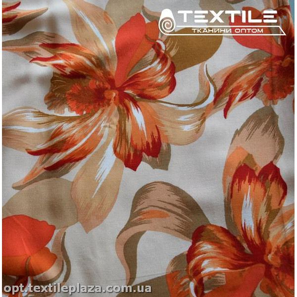 Штапель цветной 3895D1C1 цветы, молочный