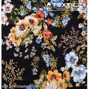 Штапель цветной 3895D12C2 цветы, черный