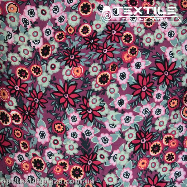 Штапель цветной 4076D63C2 цветы, бордовый